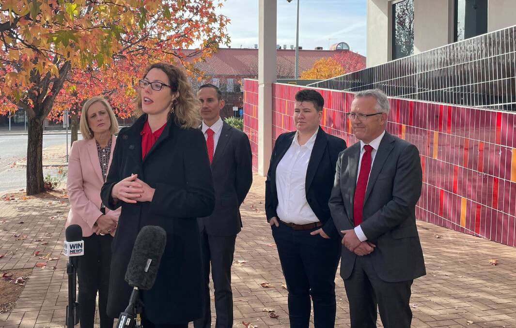 Member for Canberra Alicia Payne speaks at a press conference during the 2022 federal election campaign. Picture by Miriam Webber