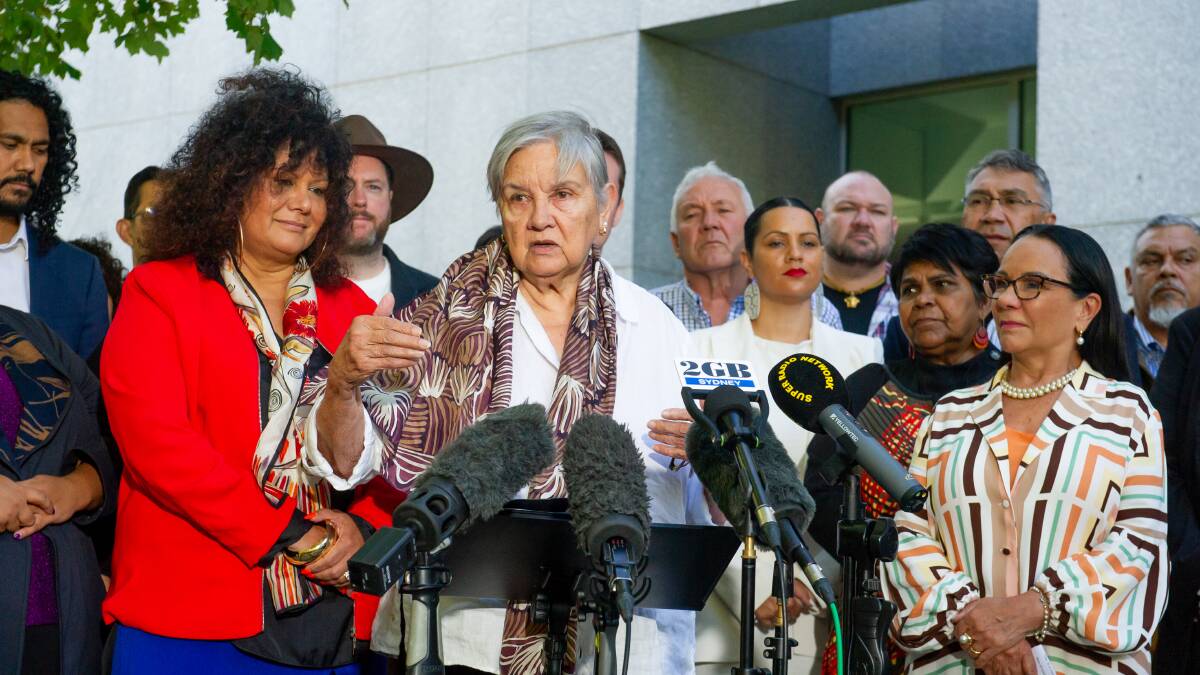 Member of the Referendum Working Group, Pat Anderson, speaks at the press conference. Picture by Elesa Kurtz