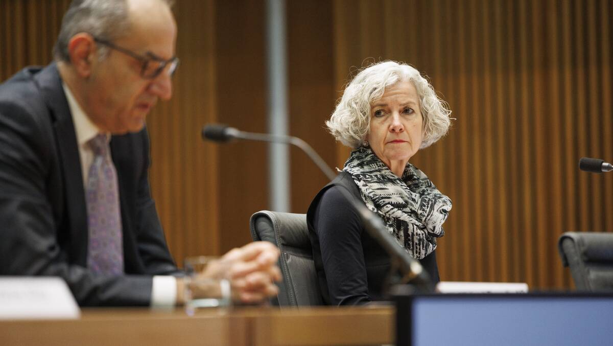 Home Affairs secretary Stephanie Foster (right) next to former secretary Mike Pezzullo. Picture by Keegan Carroll