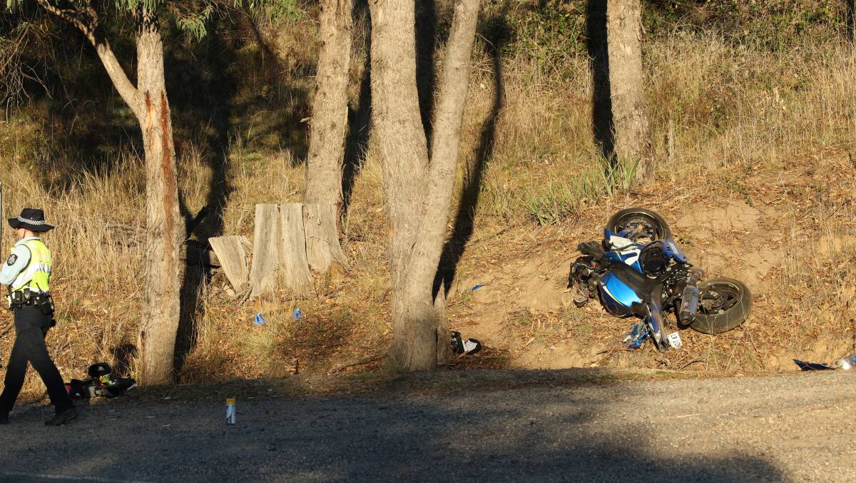 The site of a serious single motorbike collision at Brindabella Road on Sunday, April 21. Picture by Gary Ramage