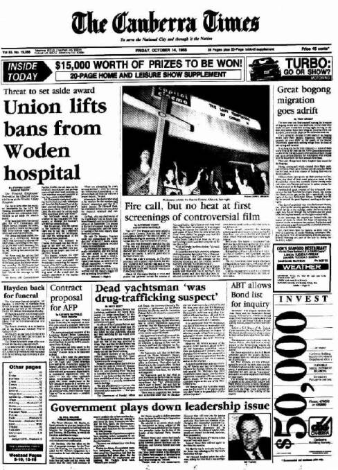 The front page of The Canberra Times on October 14, 1988.