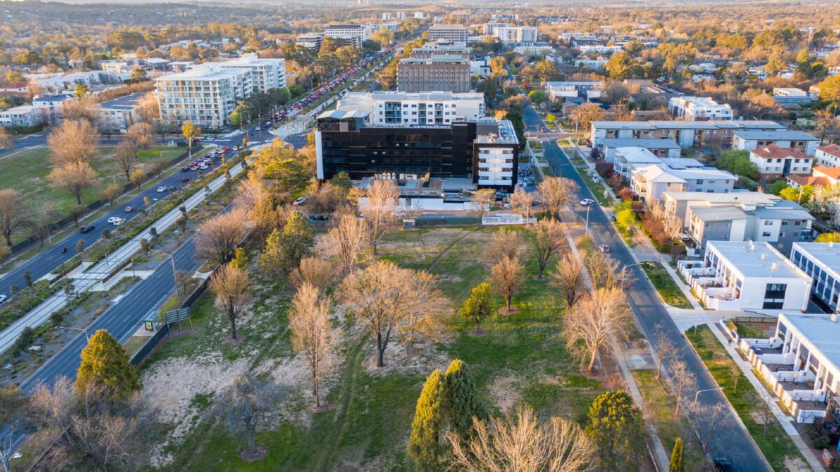 An aerial view of the currently vacant site in Braddon. Picture JWLand