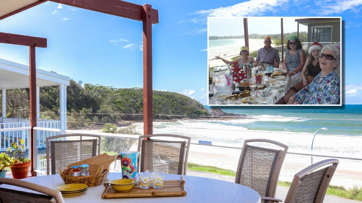 The Clinch and Cleland families (inset) have spent decades soaking in the views from the Beach Road home. Pictures: Supplied/Raine and Horne Mollymook/Milton