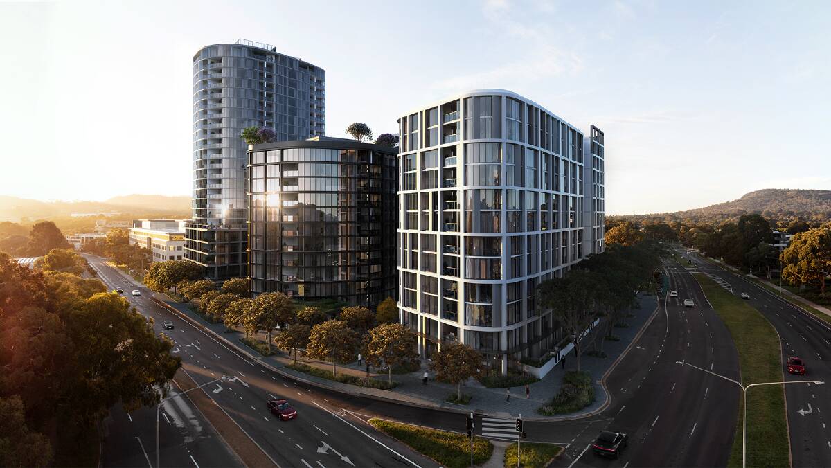 An artist's impression of the four Wova towers to be built on the corner of Melrose Drive and Launceston Street in Woden. Picture: Supplied