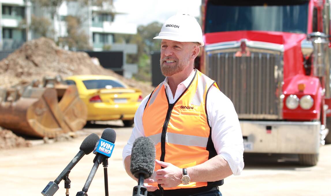 Geocon managing director Nick Georgalis speaking at a sod-turning ceremony for the Wova development in Woden. Picture: Supplied