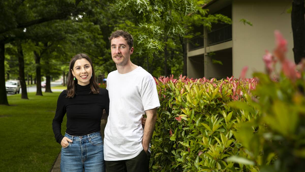 Sarah Kapadia and Declan Welsh recently purchased their first home together, a two-bedroom apartment in Kingston. Picture: Keegan Carroll