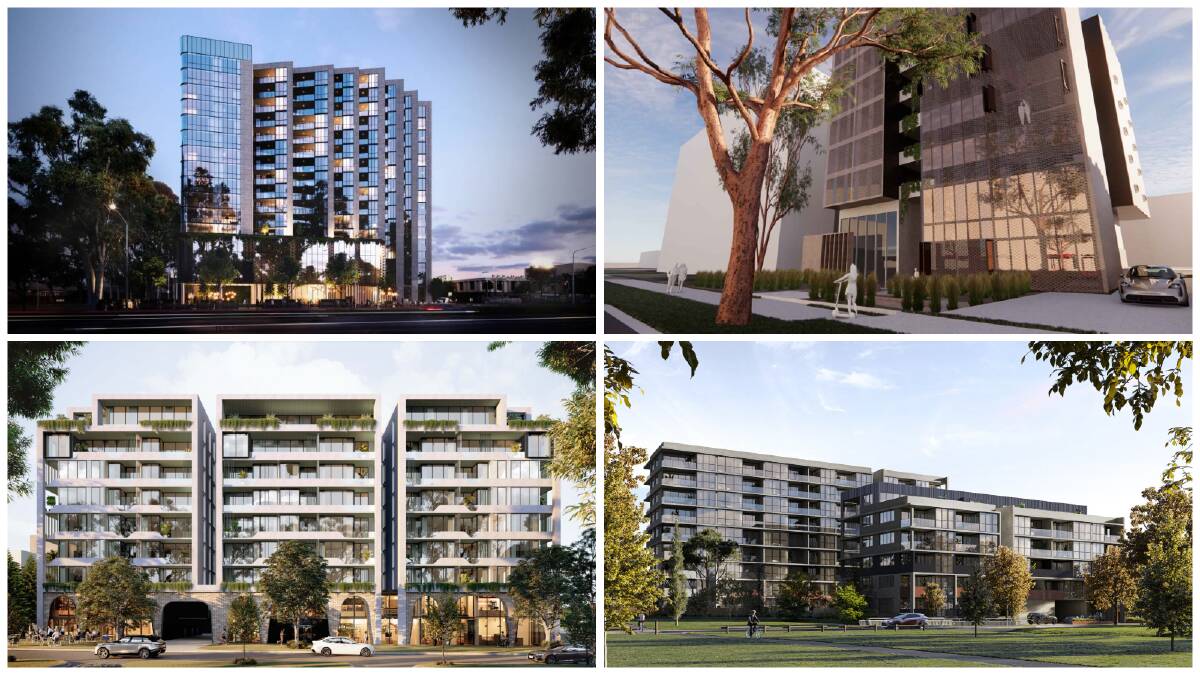 (Clockwise from top left) The Shard, Sugar Cube, The Sullivan and Ahlei are among the latest development proposals in Canberra. Pictures supplied