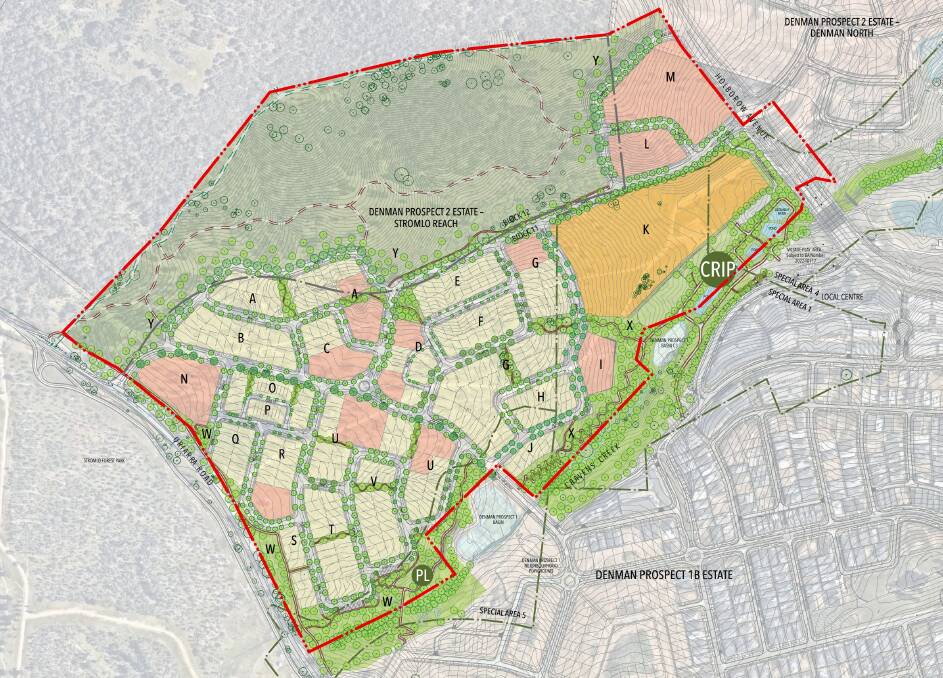 Plans show proposed multi-unit sites in red, single-dwelling blocks in light yellow and the school site in orange. Picture supplied
