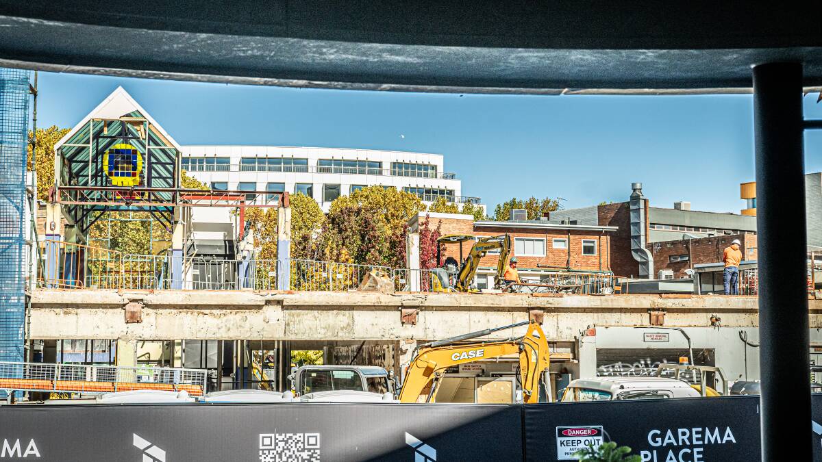Demolition of Garema Arcade and Gus' Place under way in April. Picture by Karleen Minney.