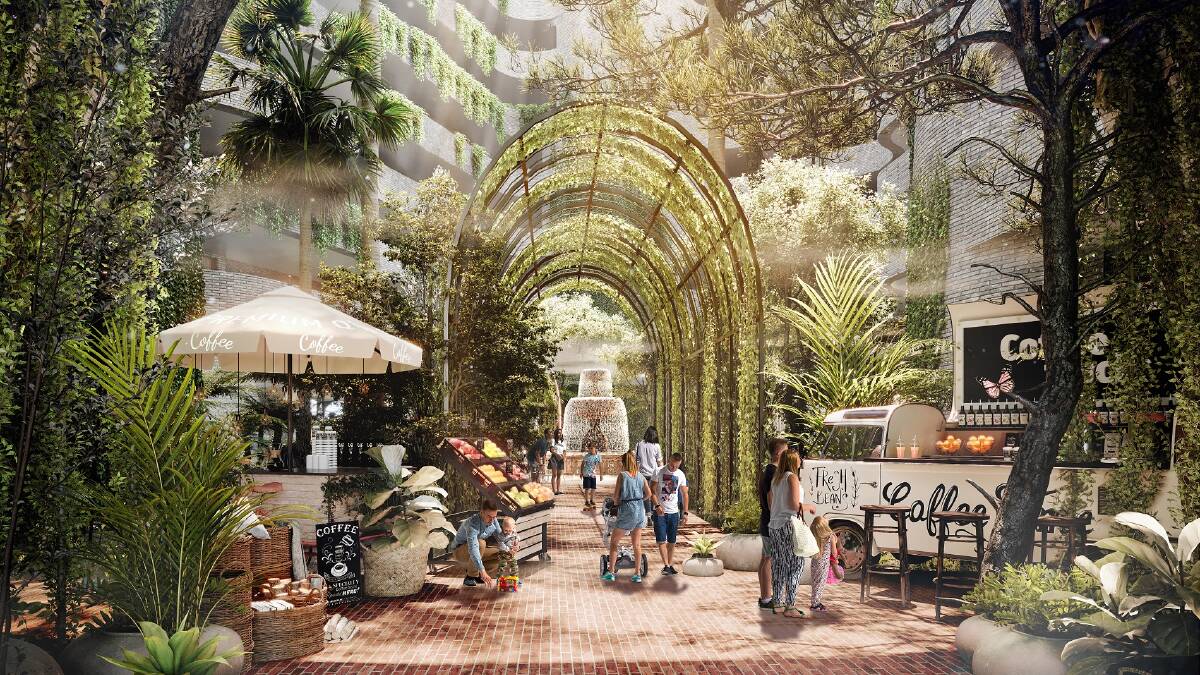 The development will include a ground-level piazza inspired by Sydney's Grounds of Alexandria. Picture: Supplied