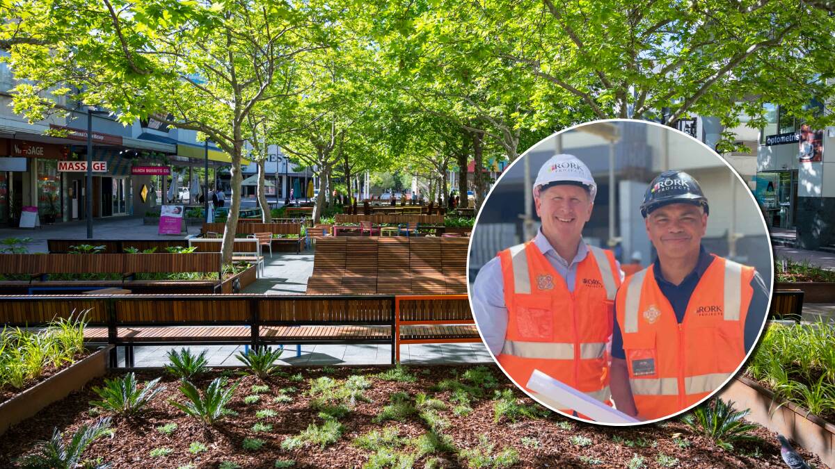 The City Walk upgrade was completed by Rork Projects, a national construction company run by director Brian O'Rourke (inset, left), pictured with former co-owner John Janke. Pictures ACT government, Rork Projects