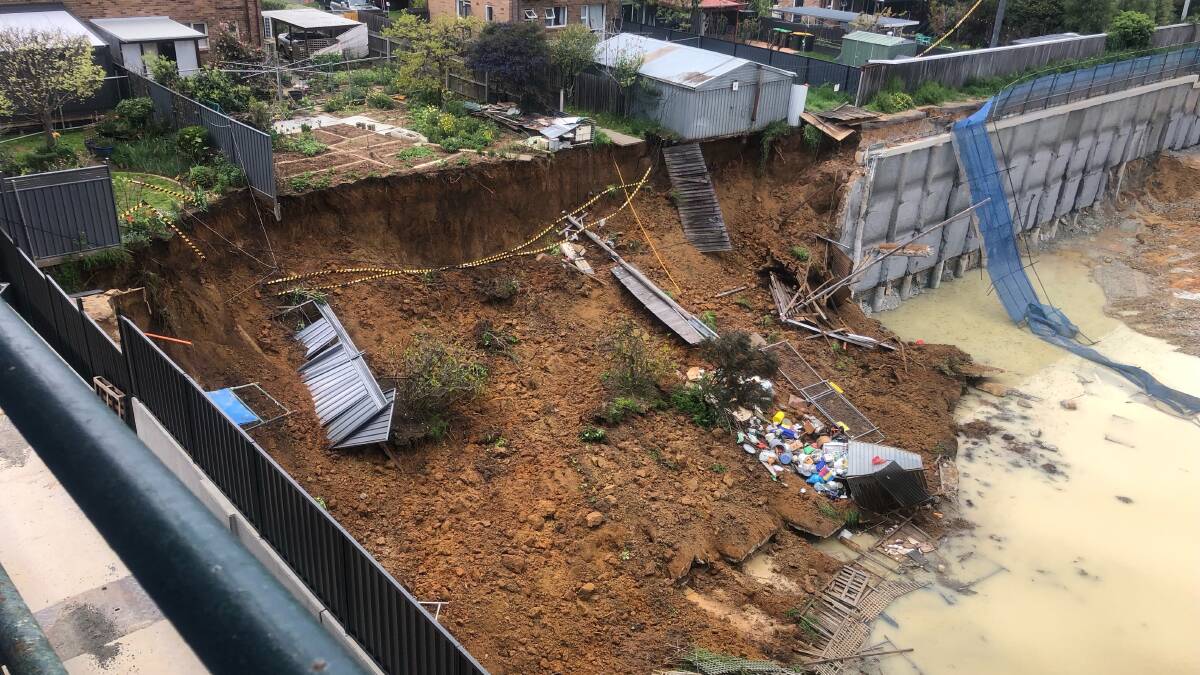 An aerial view of the collapsed wall taken from an adjoining construction site. Picture supplied