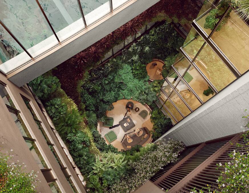 A landscaped atrium will be a feature of the new Garema Place hotel. Picture Fender Katsalidis