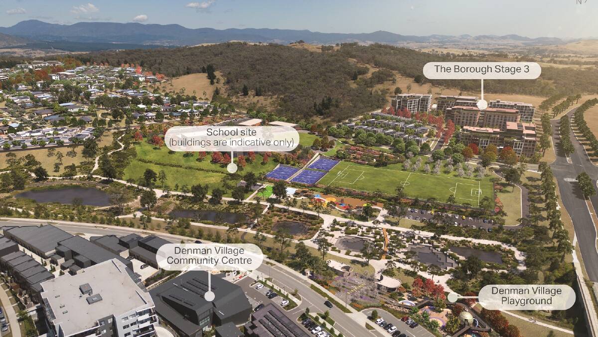 An artist's impression of Stromlo Reach, showing the location of the future school site. Picture supplied