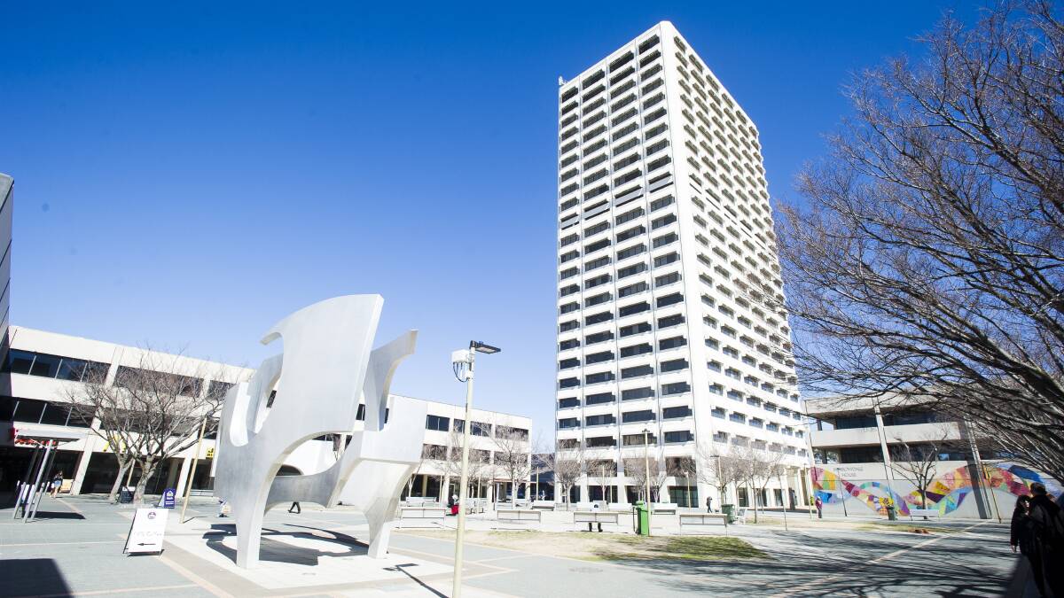 Lovett Tower in Woden has been listed for sale, with DA approval for a new residential development. Picture: Dion Georgopoulos