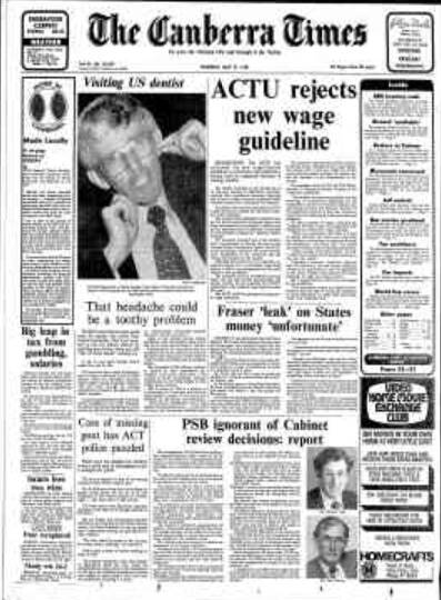 The front page of The Canberra Times on May 21, 1981.