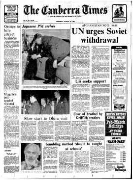 The front page of The Canberra Times in January 16, 1980.