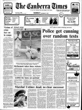 The front page of The Canberra Times on December 23, 1984.