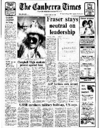 The front page of the paper on this day in 1983.