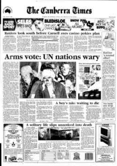 The front page of The Canberra Times on this day in 1995.