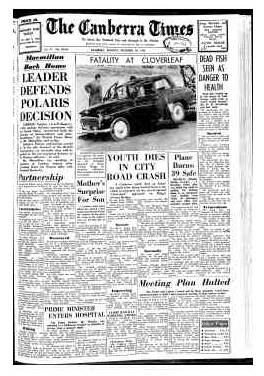 The front page of The Canberra Times on December 24, 1962.