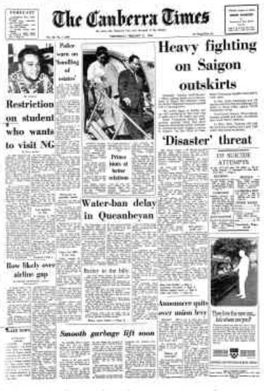 The front page of The Canberra Times on February 21, 1968.