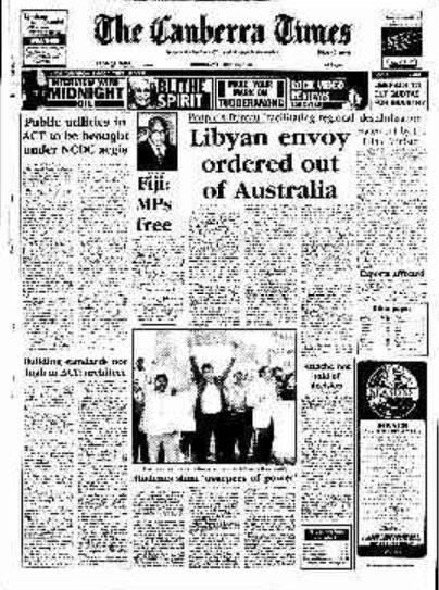 The front page of The Canberra Times on May 20, 1987.