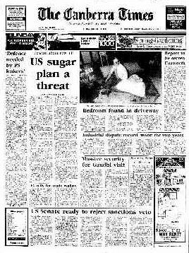 The front page of The Canberra Times on October 3, 1986.