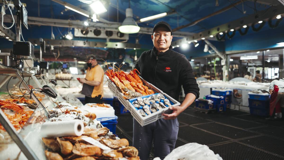 Jay Boy Macadang the manager of Best Seafood City at Belconnen Fresh Food Market. Picture: Dion Georgopoulos