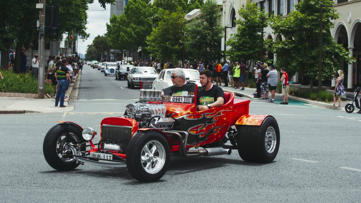 Summernats 2022 city cruise down Northbourne Avenue in Civic. Picture: Dion Georgopoulos
