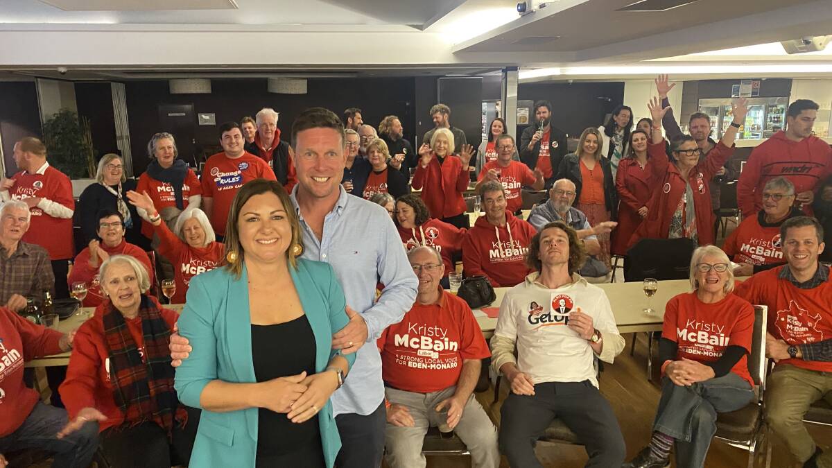 Kristy McBain celebrating her victory in Merimbula. Picture: Supplied