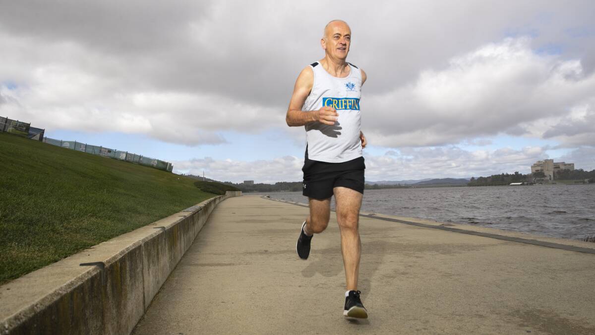 Marathon runner and coach at Canberra Runners, George Masri, gearing up for the Canberra Marathon. Picture: Keegan Carroll