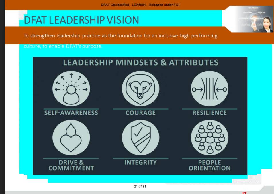 DFAT leadership vision slide screenshot.