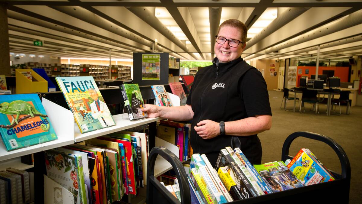 Branch Coordinator at Belconnen Library, Jaz Beer, as Libraries ACT begin a gradual reopening with limited hours due to COVID safety measures. Picture: Elesa Kurtz