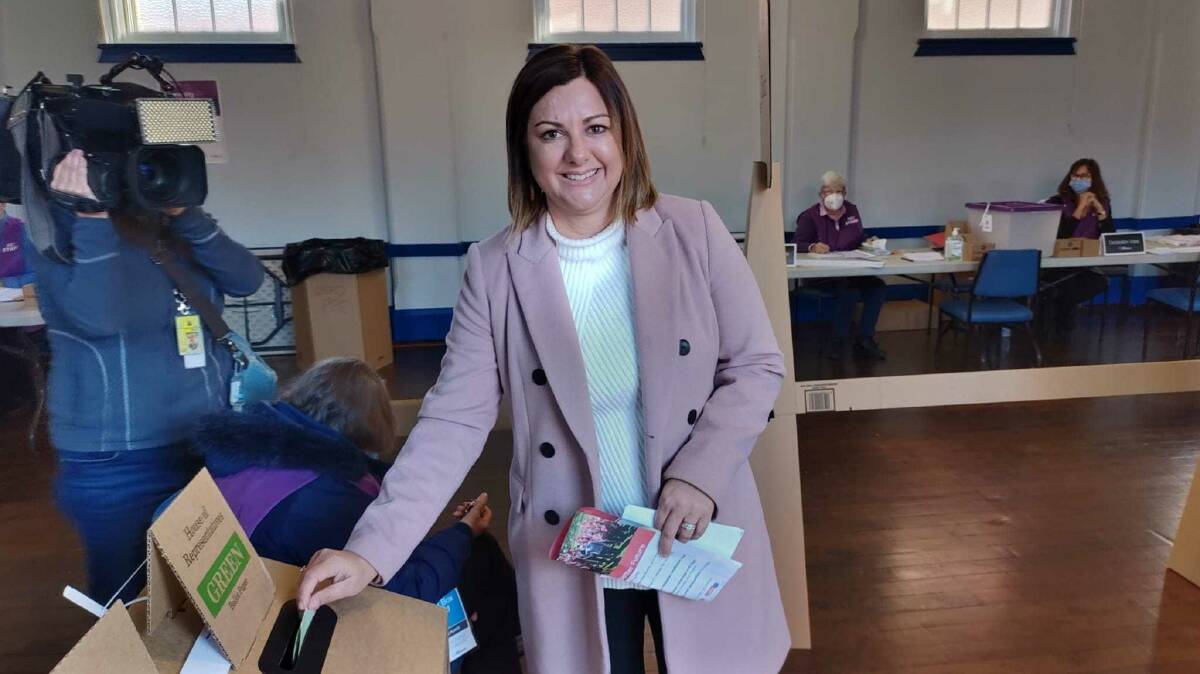 Kristy McBain casting her vote in the Eden-Monaro electorate. Picture: Olivia Ireland