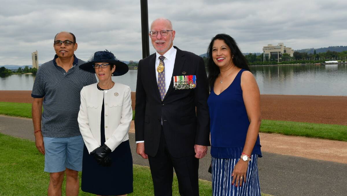Roshni and Salesh Sharma getting a photo with Governor-General David Hurley and Her Excellency Linda Hurley. Picture: Elesa Kurtz