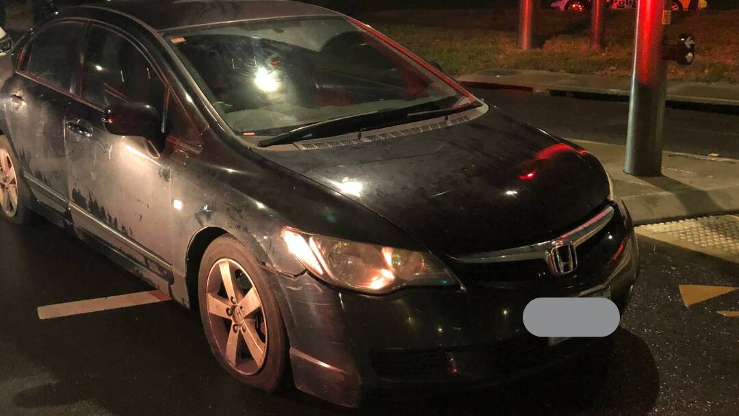 The black Honda Civic sedan allegedly involved in the police chase. Picture: ACT Policing
