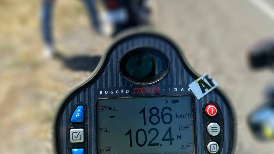 The police speed reader measured the man speeding at 186km/h and he was pulled over in Lyneham. Picture ACT Policing. 