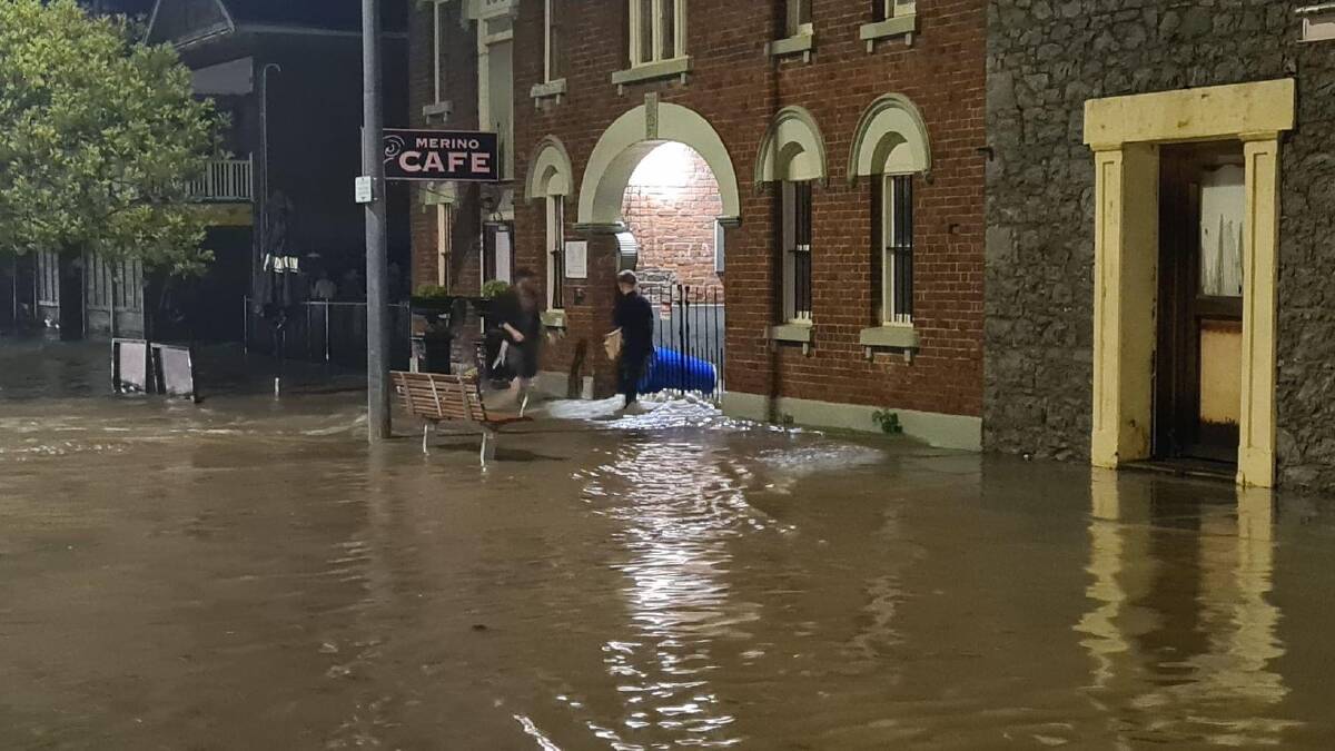 The Merino Cafe and Michael Brown's house on Yass Street in Gunning on Monday night. Picture by NSW SES Collector Unit 