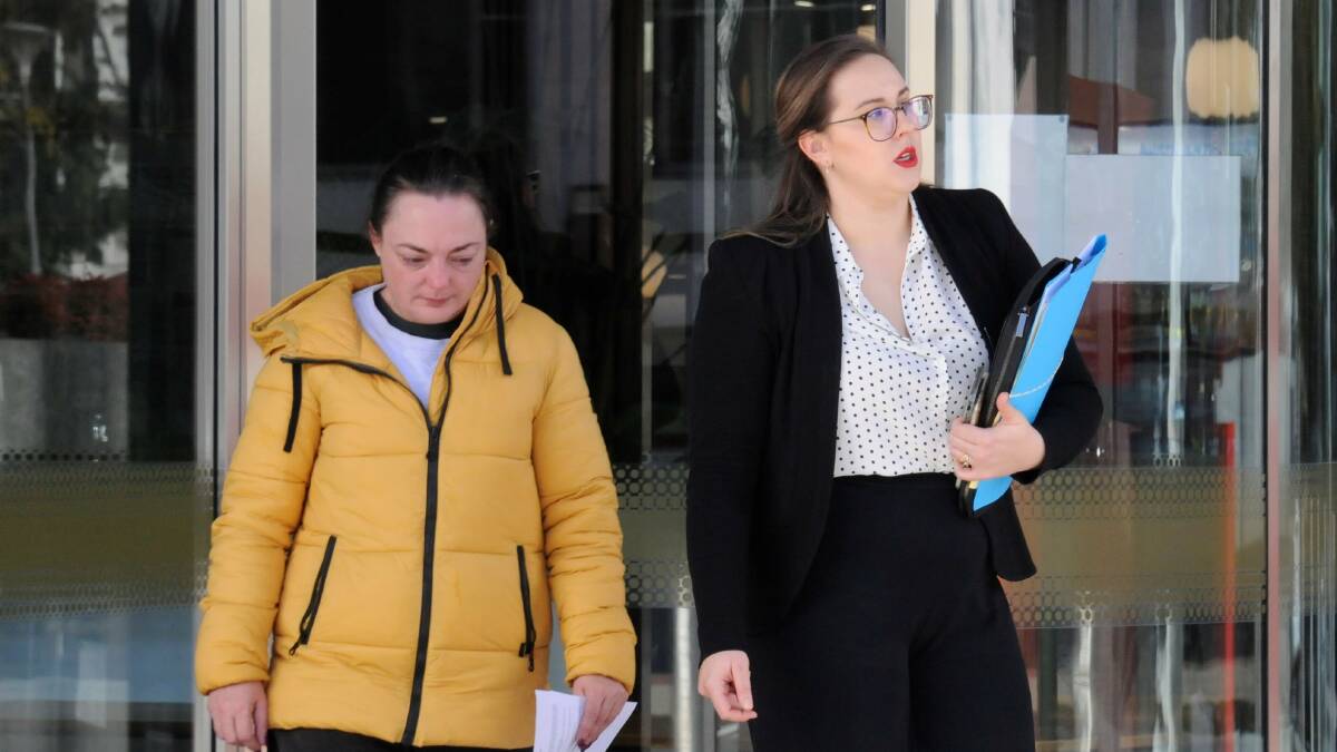 Natalie Felding, left, leaves court with lawyer Priyanka Koci on Tuesday. Picture: Blake Foden