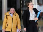 Natalie Felding, left, leaves court with lawyer Priyanka Koci on Tuesday. Picture: Blake Foden