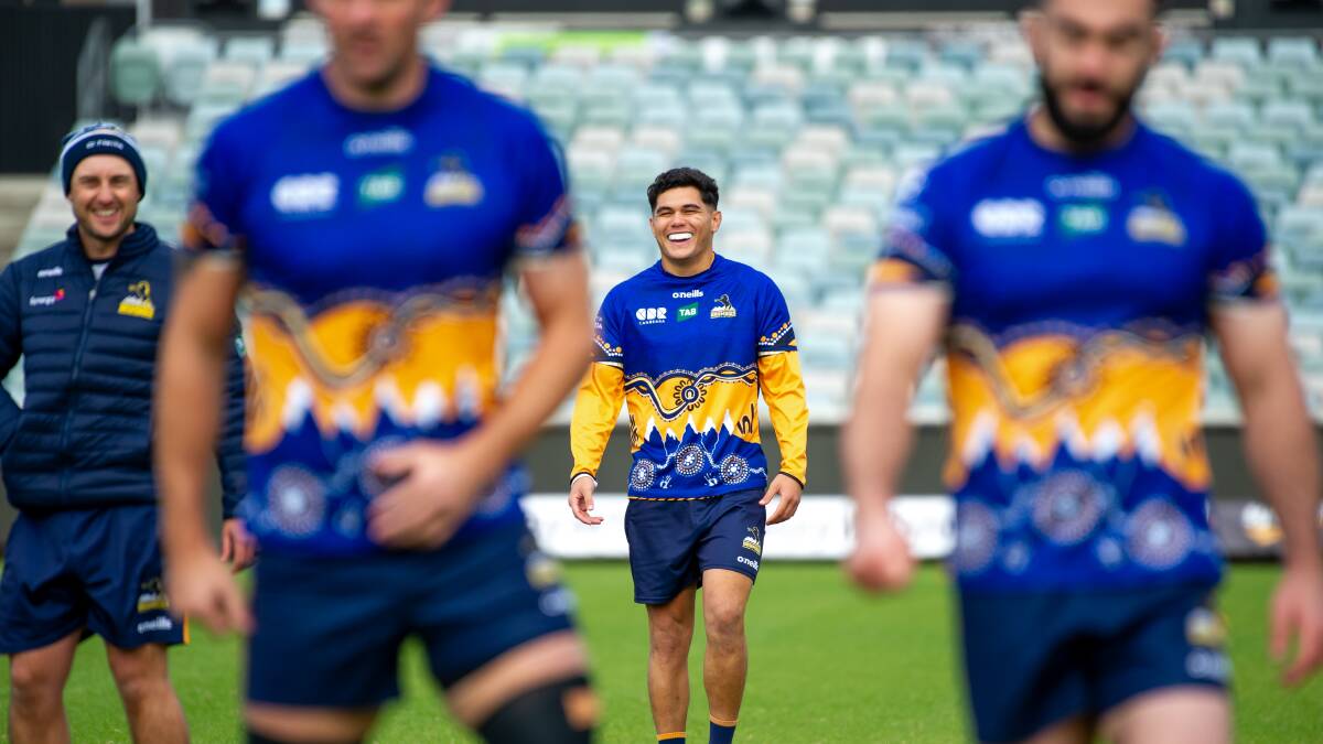 Noah Lolesio was all smiles at their last session before the Blues clash. Picture: Elesa Kurtz.