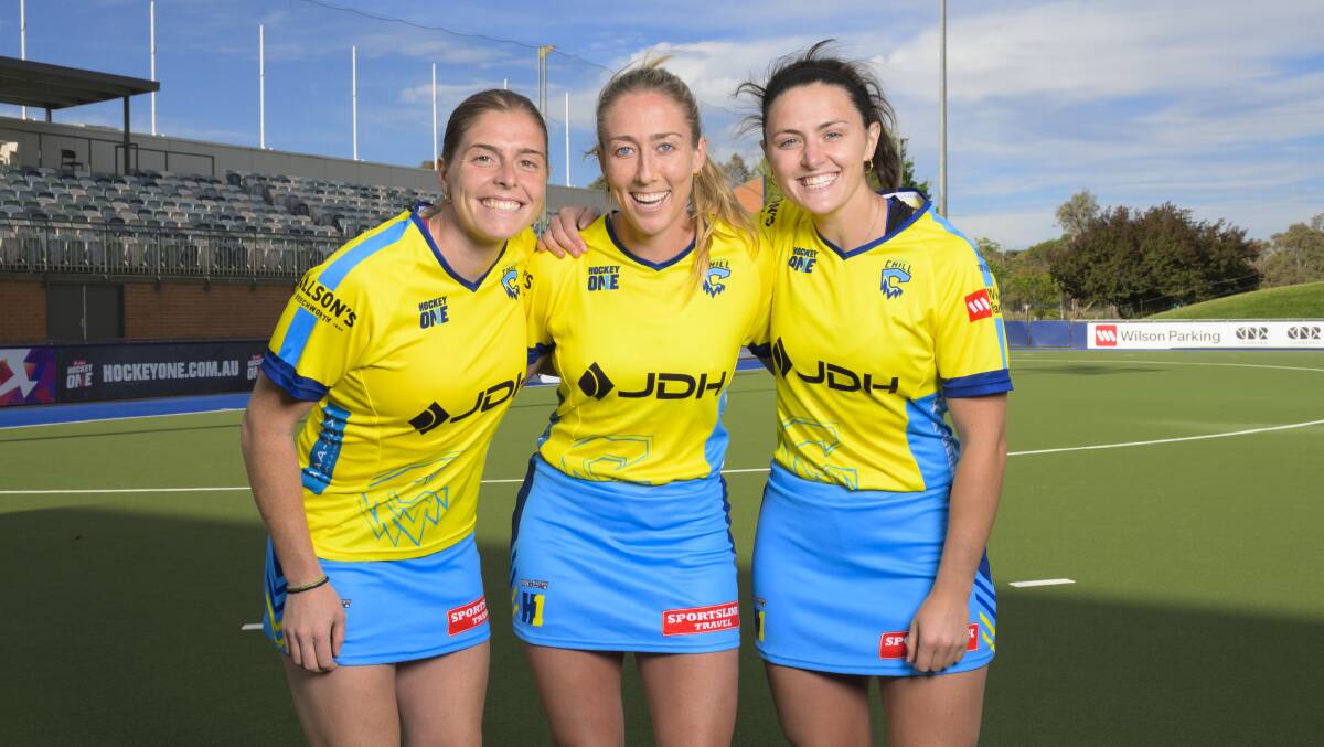 Canberra Chill Irish recruits Katie Mullan, Sarah Hawkshaw and Roisin Upton. Picture by Keegan Carroll