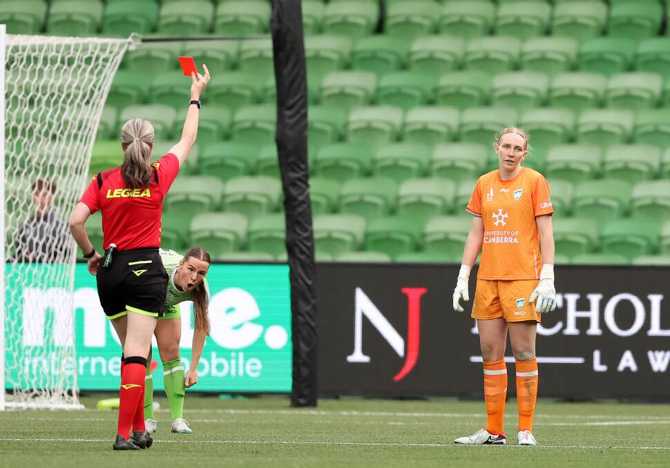 United goalkeeper Chloe Lincoln is shown red. Picture Getty Images