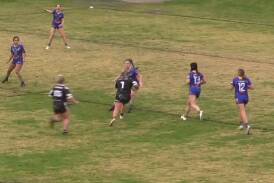Yass Magpies' Jenna Cooke steamrolls through for a try. Picture BarTV Sports