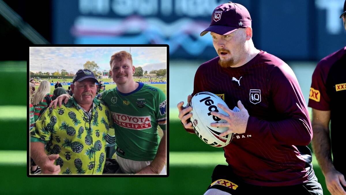 Maroons forward Corey Horsburgh and inset, with his dad Rick. Pictures Getty Images/Instagram