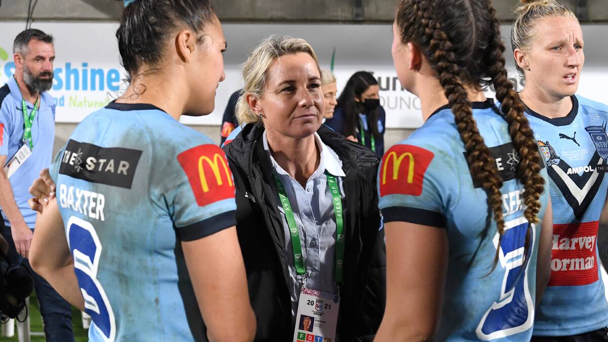 Sky Blues coach Kylie Hilder after last year's defeat. Picture: Getty Images