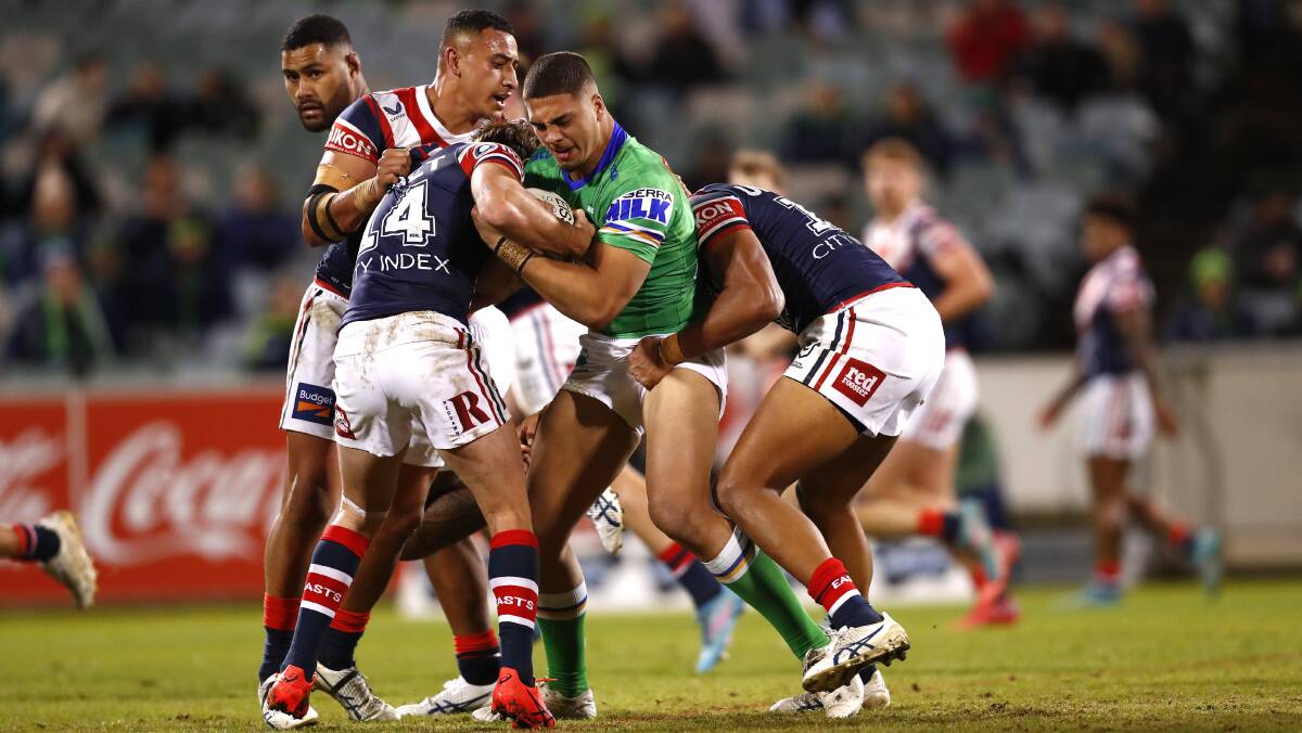 Canberra Raiders forward Trey Mooney in action. Picture by Keegan Carroll