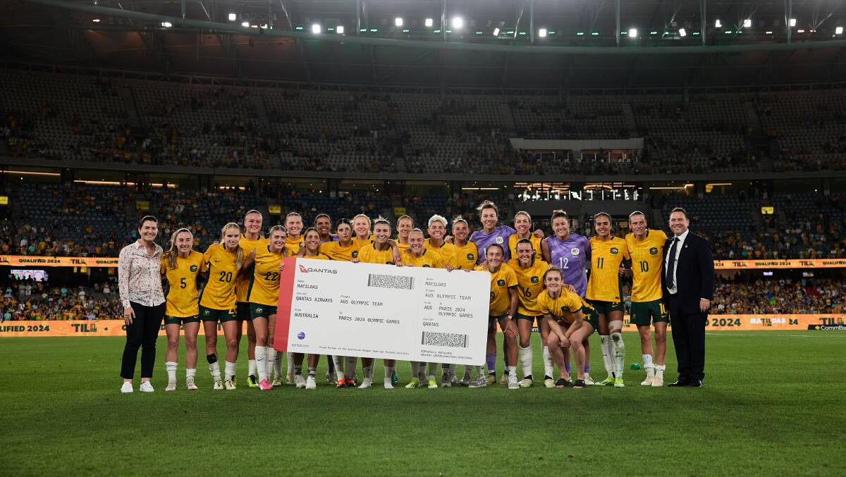 The Matildas with their ticket to the Paris Games. Picture Football Australia