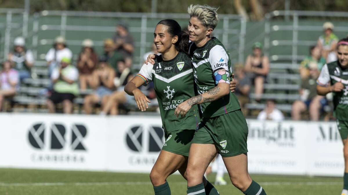 Michelle Heyman celebrates her 98th A-League goal. Picture by Gary Ramage